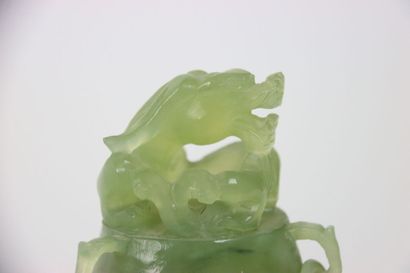 CHINA. Nephrite incense burner with lateral...