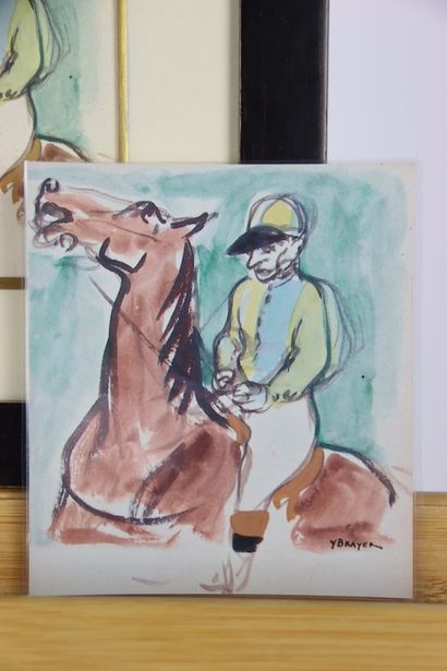 Yves BRAYER (1907-1990). Jockey. Watercolor...