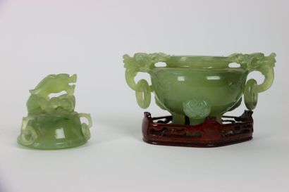 CHINA. Nephrite incense burner with lateral...
