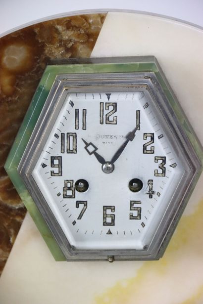 Marble and regula clock with green patina...