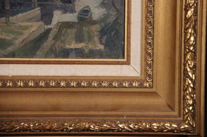 Heinz BALMER.(XXth) BOOTHAUS TWANN. Oil on...