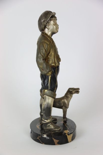 Sculpture in metal figuring gavroche and...