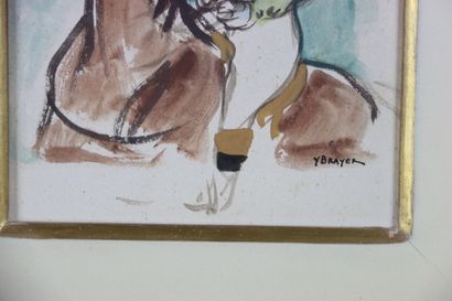 Yves BRAYER (1907-1990). Jockey. Watercolor...