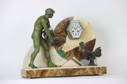 Marble and regula clock with green patina...