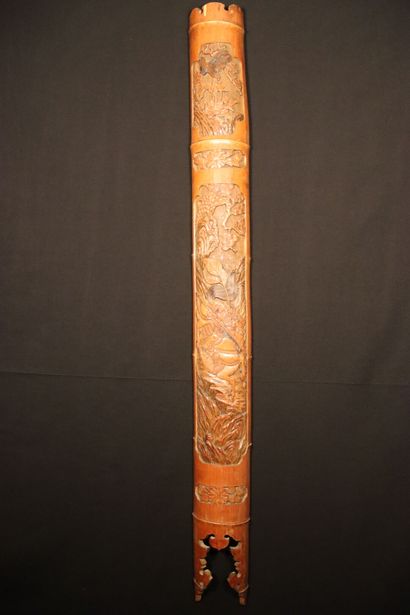 CHINA.carved bamboo decorated with a rider...