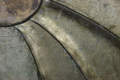Engraved glass panel, lacquered with gold....