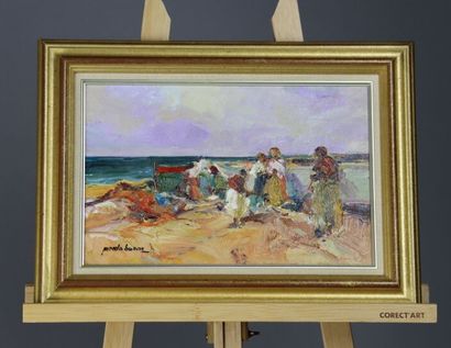 PINEDA BUENO (born in 1950) . Beach landscape...