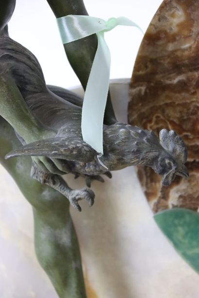 Marble and regula clock with green patina...