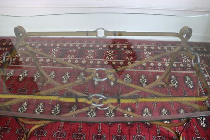 Wrought iron table decorated with yellow...