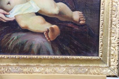 School of the XIXth. Virgin and child. Oil...