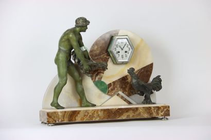 Marble and regula clock with green patina...