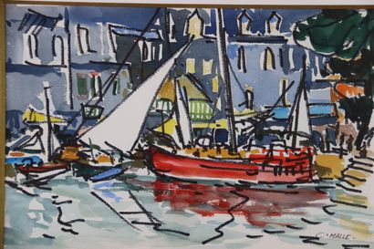 Charles MALLE (1935). Boat in the harbor....