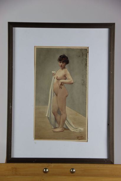 V. GUERIN. Meeting of two watercolors and...