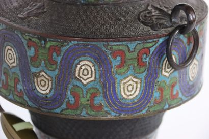 CHINA. Vase in cloisonné enamel mounted as...