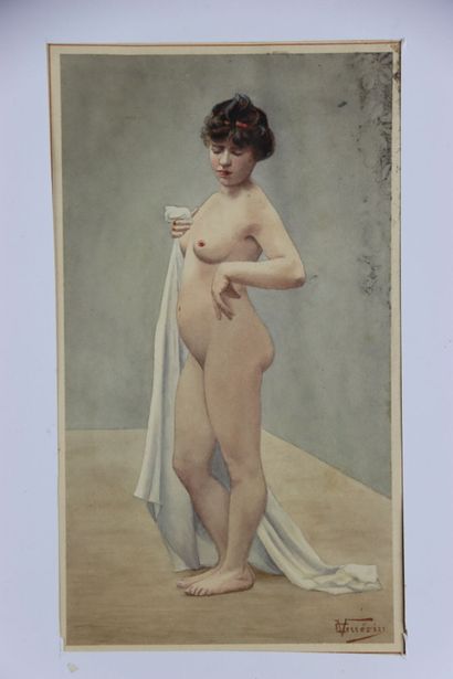 V. GUERIN. Meeting of two watercolors and...