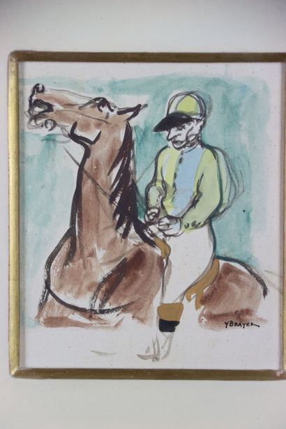 Yves BRAYER (1907-1990). Jockey. Watercolor...