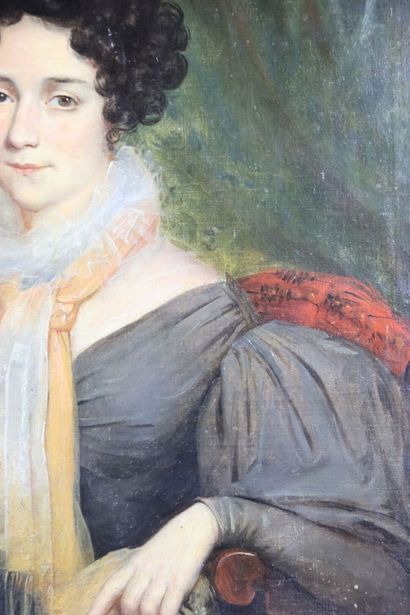 École du XIX, portrait d'une élégante. Huile...