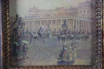 École suisse du XIXe. Scène de ville. Aquarelle....