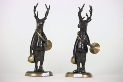 Pair of bronzes showing two stags holding...