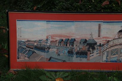 Large Japanese print composed of 9 leaves...