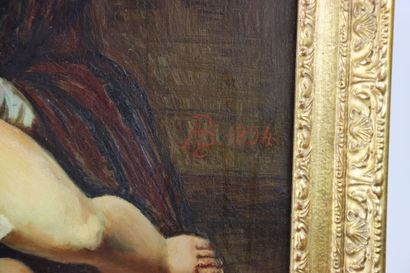 School of the XIXth. Virgin and child. Oil...
