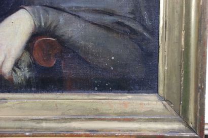 École du XIX, portrait d'une élégante. Huile...