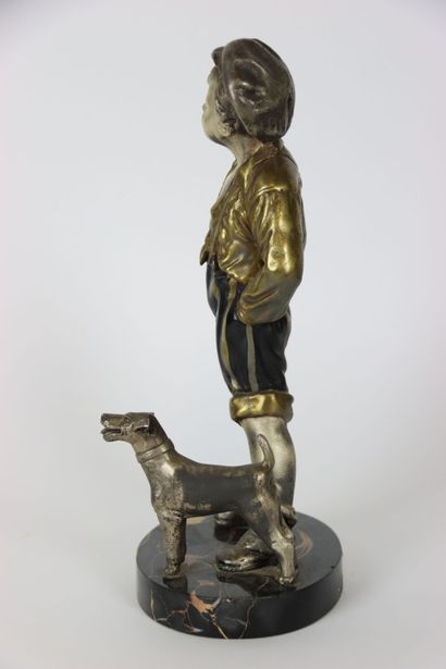 Sculpture in metal figuring gavroche and...