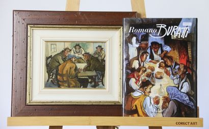 Romano Buratti. The meeting. Oil on cardboard....