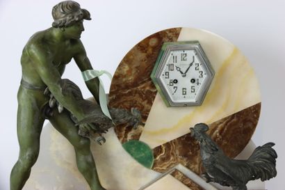Marble and regula clock with green patina...