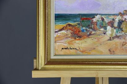 PINEDA BUENO (born in 1950) . Beach landscape...