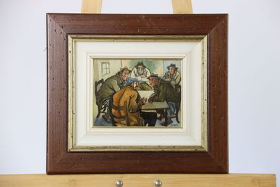Romano Buratti. The meeting. Oil on cardboard....