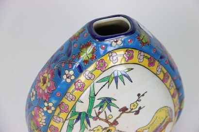 Large ovoid vase in enamelled ceramic with...