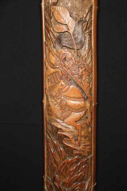 CHINA.carved bamboo decorated with a rider...