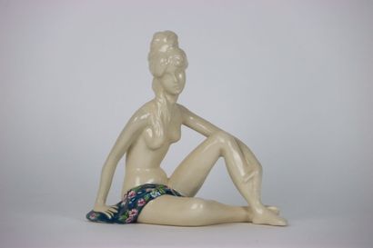 Large ceramic in crackle and polychrome enamels...