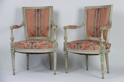 Paire de fauteuils en bois laqué teinte crème...
