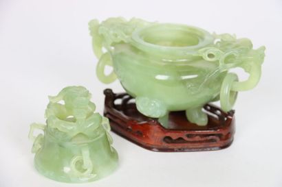 CHINA. Nephrite incense burner with lateral...