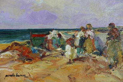 PINEDA BUENO (born in 1950) . Beach landscape...