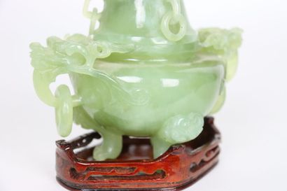CHINA. Nephrite incense burner with lateral...