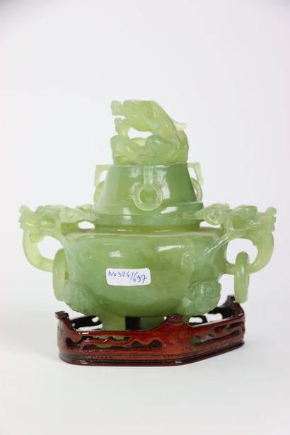 CHINA. Nephrite incense burner with lateral...