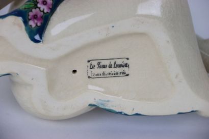 Large ceramic in crackle and polychrome enamels...