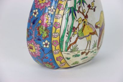 Large ovoid vase in enamelled ceramic with...