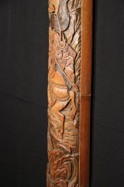 CHINA.carved bamboo decorated with a rider...