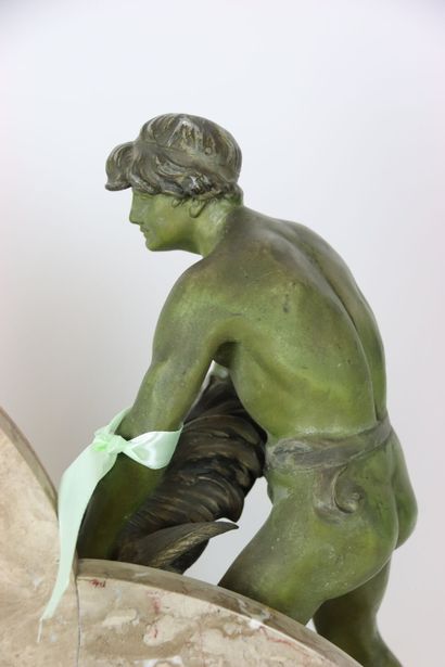 Marble and regula clock with green patina...