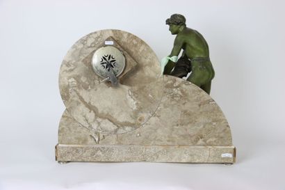 Marble and regula clock with green patina...