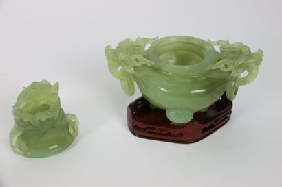 CHINA. Nephrite incense burner with lateral...