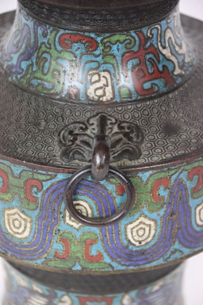 CHINA. Vase in cloisonné enamel mounted as...