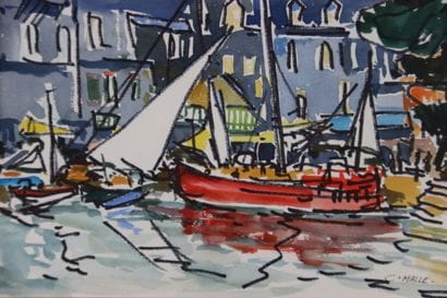 Charles MALLE (1935). Boat in the harbor....
