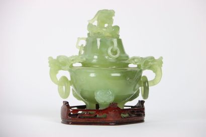 CHINA. Nephrite incense burner with lateral...