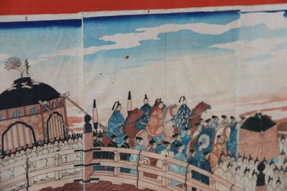 Large Japanese print composed of 9 leaves...