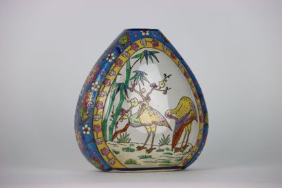 Large ovoid vase in enamelled ceramic with...